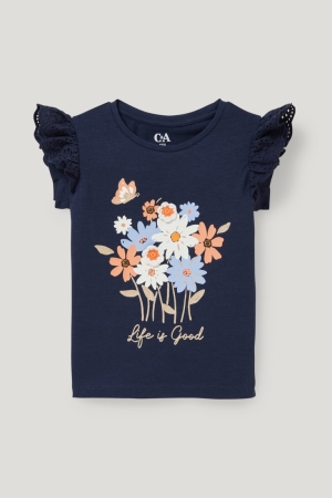 Dark Blue C&A Sleeve Girls' T-shirts | HIGQT-0724