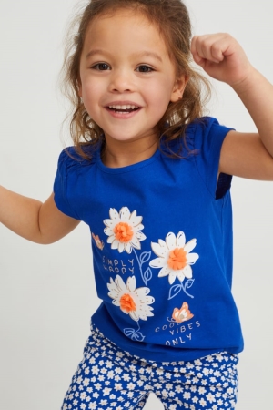 Dark Blue C&A Sleeve In-conversion Cotton Girls' T-shirts | ALSCO-6532