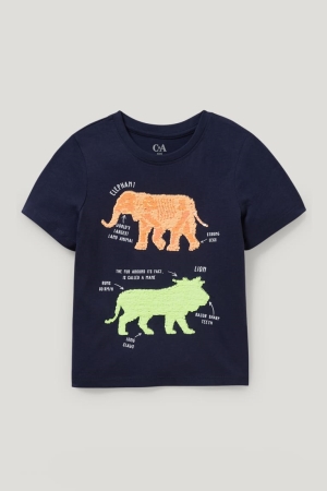 Dark Blue C&A Sleeve Shiny Boys' T-shirts | DXRNI-7506