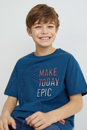 Dark Blue C&A Sleeve With In-conversion Cotton Boys' T-shirts | OXRIT-7905