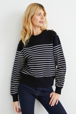 Dark Blue C&A Striped Women's Sweatshirts | NBKQT-2649