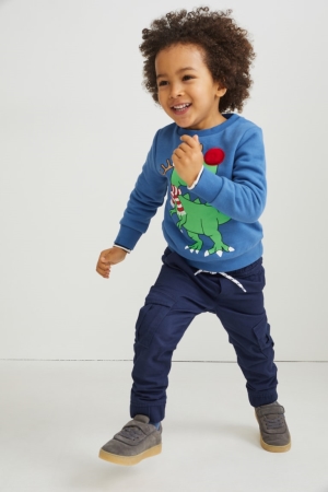 Dark Blue C&A Thermal Cargo Straight Fit Boys' Trousers | YCKVT-9205