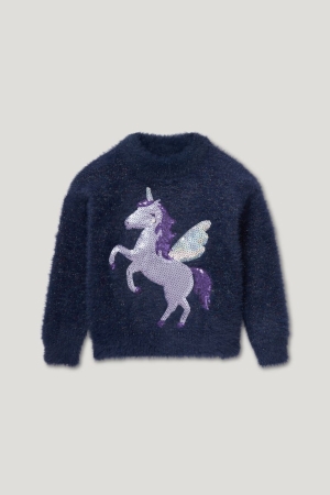 Dark Blue C&A Unicorn Shiny Girls' Jumper | SLYKX-0591