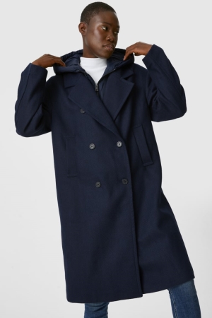 Dark Blue C&A With Hood 2-in-1 Look Faux Recycled Women's Coats | YCDNM-6890