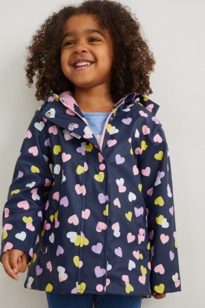 Dark Blue C&A With Hood Patterned Girls' Jackets | NBWDU-8354