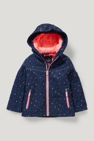 Dark Blue C&A With Hood Patterned Girls' Jackets | TIJKR-4132