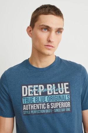 Dark Blue C&A With Recycled Polyester Men's T-shirts | FMBOK-0876