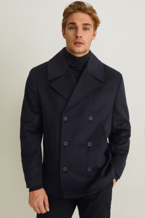 Dark Blue C&A Wool Blend Added Cashmere Men's Jackets | HTNUW-4679