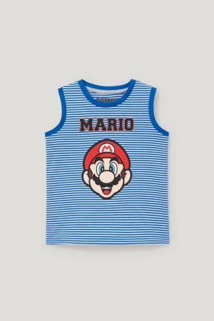 Dark Blue / Creme White C&A Super Mario Striped Boys' Top | RXTNZ-8613