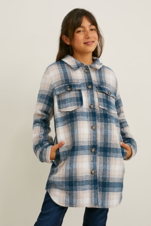 Dark Blue / Gray C&A Shacket Check Girls' Jackets | ZUPCG-5082