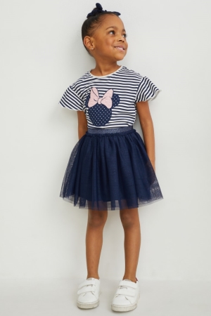 Dark Blue / White C&A Minnie Mouse Set Sleeve , And Scrunchie Girls' Skirts | XCBWE-9750