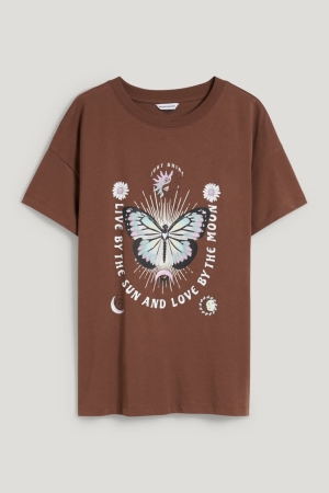 Dark Brown C&A Clockhouse Women's T-shirts | HAMUJ-0574