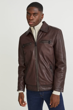 Dark Brown C&A Leather Men's Jackets | RCIUG-2786