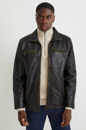 Dark Brown C&A Leather Men's Jackets | XCJDG-4832