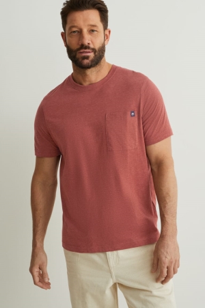 Dark Brown C&A With Recycled Polyester Men's T-shirts | ROYEU-8701