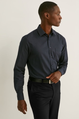 Dark Gray C&A Business Regular Fit Kent Collar Easy-iron Recycled Men's Shirts | EFMWB-6035