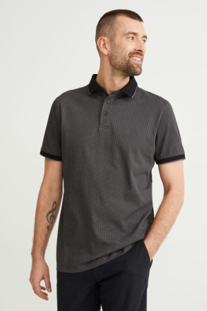 Dark Gray C&A Polo Patterned Men's Shirts | FULSM-6481