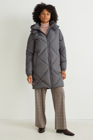 Dark Gray C&A Quilted With Hood Bionic-finish®eco Women's Coats | XWGPM-2351