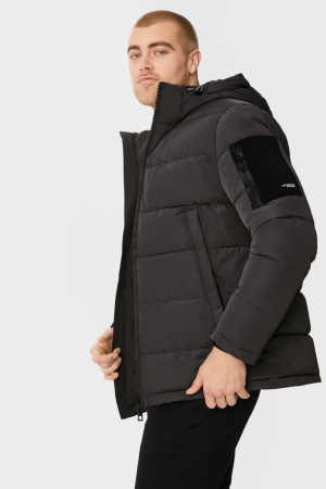 Dark Gray C&A Quilted With Hood Men's Jackets | SHVQW-8350