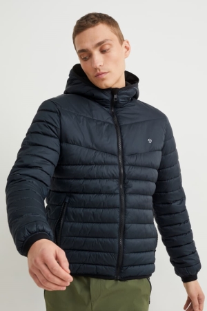 Dark Gray C&A Quilted With Hood Recycled Men's Jackets | MZGJQ-3724