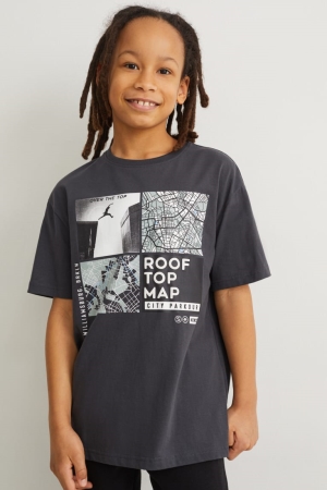 Dark Gray C&A Sleeve With In-conversion Cotton Boys' T-shirts | PWFVB-2705