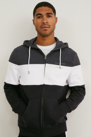 Dark Gray C&A Zip-through With Hood Men's Sweatshirts | NVMYQ-9536