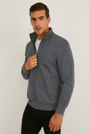 Dark Gray Melange C&A Zip-through With Organic Cotton Men's Sweatshirts | ANHXZ-9256