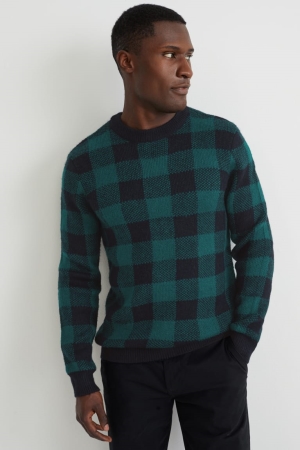 Dark Green C&A Check Men's Jumper | BLDAE-4295