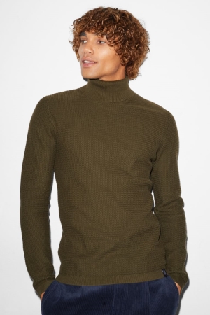 Dark Green C&A Clockhouse Polo Neck Men's Jumper | WHXVT-3254