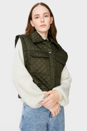 Dark Green C&A Clockhouse Quilted Gilet Women's Jackets | DQOUJ-3016