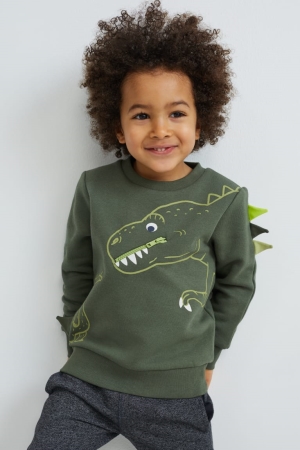 Dark Green C&A Dinosaur Girls' Sweatshirts | RNKEQ-9261