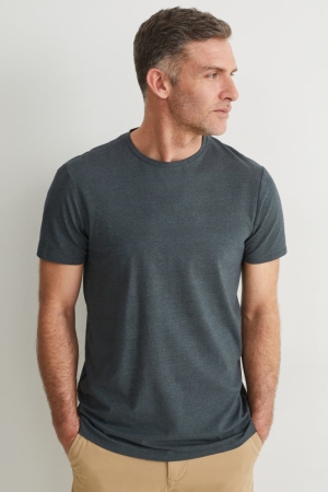 Dark Green C&A Flex Organic Cotton Men's T-shirts | LRYFB-8012