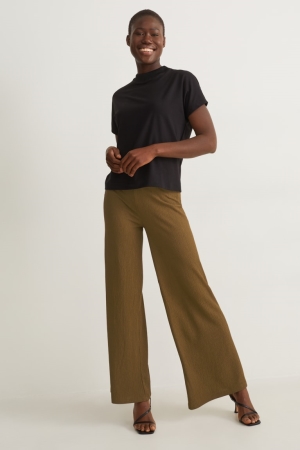 Dark Green C&A Jersey Wide Leg With Recycled Polyester Women's Trousers | OWCAH-3106