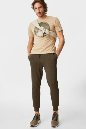 Dark Green C&A Joggers Organic Cotton Men's Trousers | PDFHI-0583