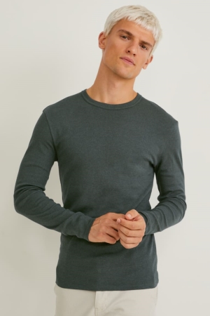 Dark Green C&A Long Sleeve Organic Cotton Men's Top | NQWST-2075