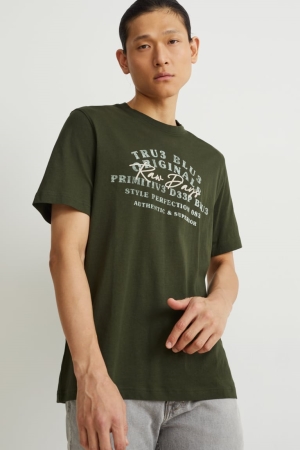 Dark Green C&A Men's T-shirts | AURIM-7642