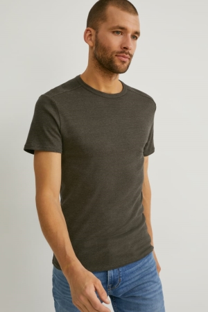 Dark Green C&A Organic Cotton Men's T-shirts | VXWFE-7496