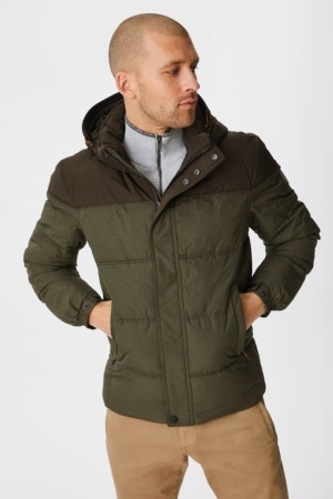 Dark Green C&A Outdoor With Hood Recycled Men's Jackets | QEZCF-4176