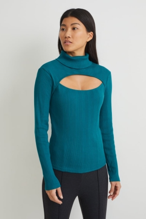 Dark Green C&A Polo Neck Women's Top | TSJQF-7014