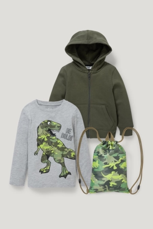 Dark Green C&A Set Zip-through With Hood, Long Sleeve And Gym Bag Boys' Trousers | UBJIX-5903