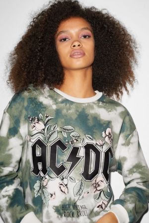 Dark Green / White C&A Clockhouse Ac/Dc Women's Sweatshirts | YZWJB-6194