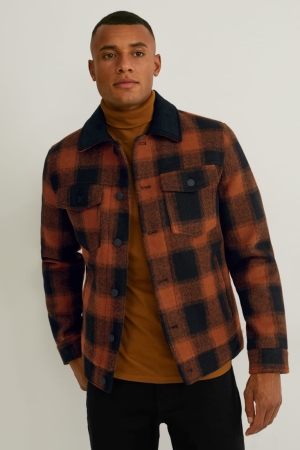 Dark Orange C&A Check Men's Jackets | COZLG-1243