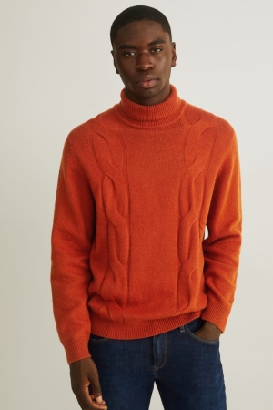 Dark Orange C&A Polo Neck Wool Blend Recycled Men's Jumper | SCPXA-2054