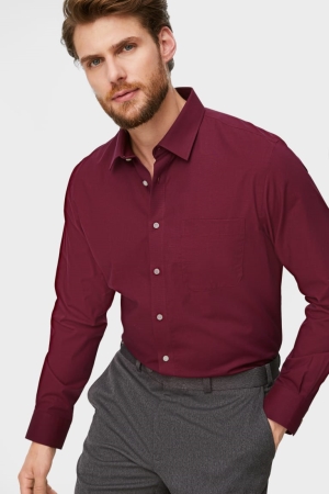 Dark Red C&A Business Regular Fit Kent Collar Easy-iron Men's Shirts | LFIJV-3824