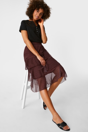 Dark Red C&A Chiffon Women's Skirts | MUYCW-3264