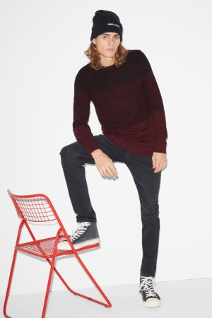 Dark Red C&A Clockhouse Men's Jumper | QOCVU-1529