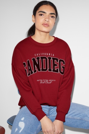 Dark Red C&A Clockhouse Women's Sweatshirts | KPDOT-9207