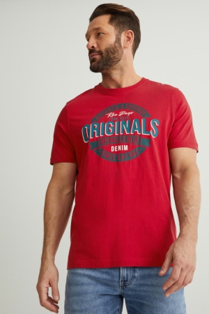 Dark Red C&A Men's T-shirts | YXFLH-5032