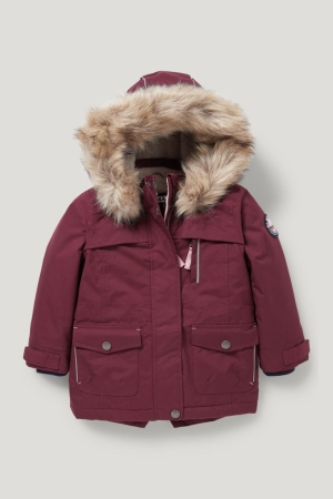 Dark Red C&A Parka With Hood And Faux Fur Trim Winter Recycled Girls' Jackets | LTHCA-9425