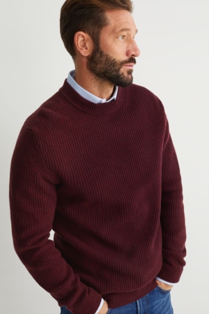 Dark Red C&A Wool Blend Men's Jumper | VSFJQ-1829